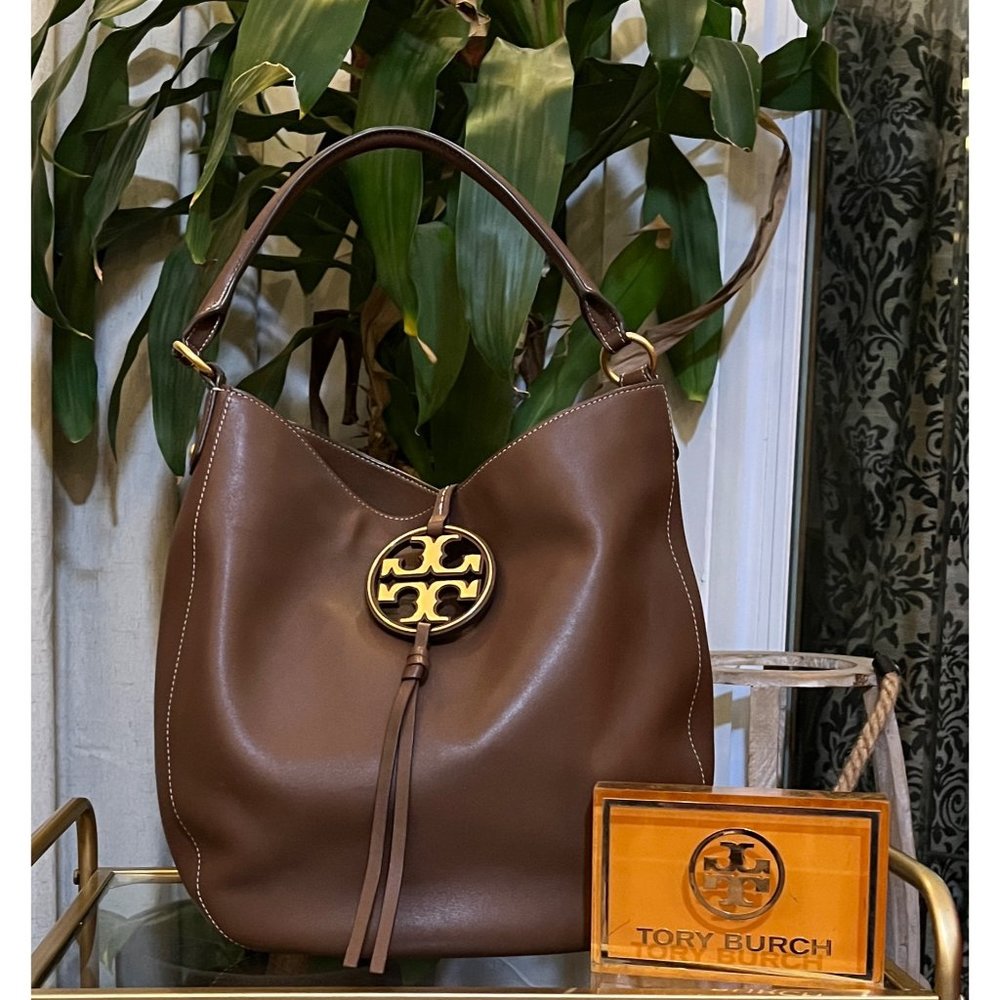 AUTHENTIC TORY BURCH MAHOGANY BROWN LARGE MILLER HOBO ♦️♦️